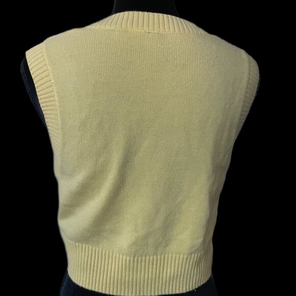 Jacquard-Knit Sweater Vest Pullover Checkered Yellow Crop Top Size S - Picture 5 of 6